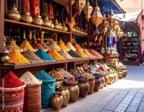 Fototapeta Naklejka Na Ścianę i Meble -  Vibrant Spices and Colors of a Moroccan Souk A Sensory Experience