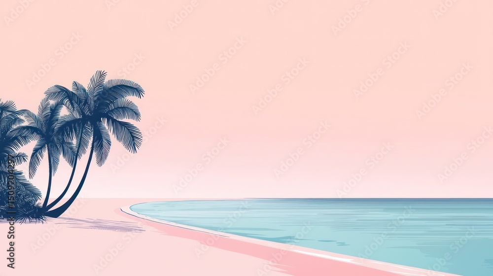 Obraz premium Pastel beach scene with palm trees.