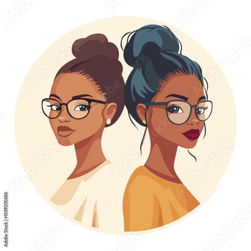 Professional Afro-American Businesswomen Wearing Glasses in Office Setting