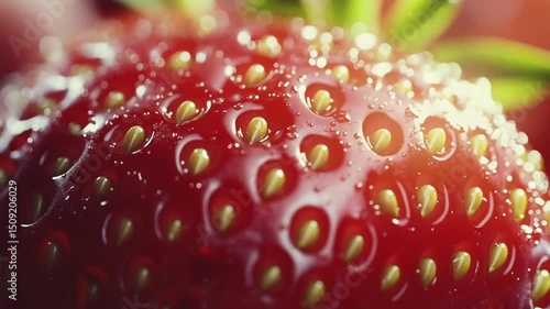 Wallpaper Mural Close-up of a Dewy Strawberry with Bright Green Leaves Torontodigital.ca