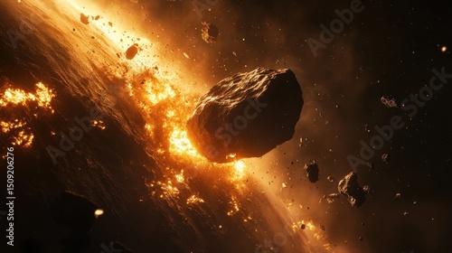 Asteroid impact fiery planet space collision