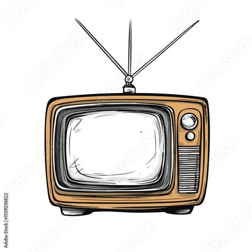 Vintage TV with Antenna: A Retro Illustration of Electrical Equipment in Vector Format