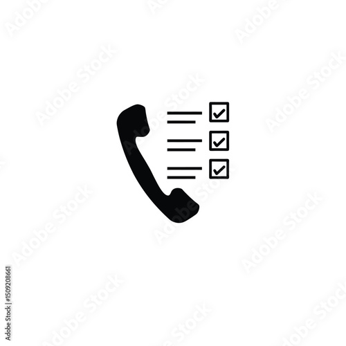 Silhouette of a phone receiver with checklist icons representing voice survey on white background
