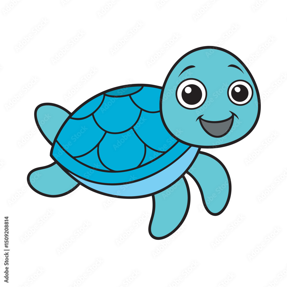 Fototapeta premium Kawaii Sea Turtle Swimming Peacefully Around