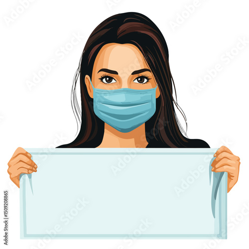 Professional Female Protester Demonstrating with Medical Mask and Banner
