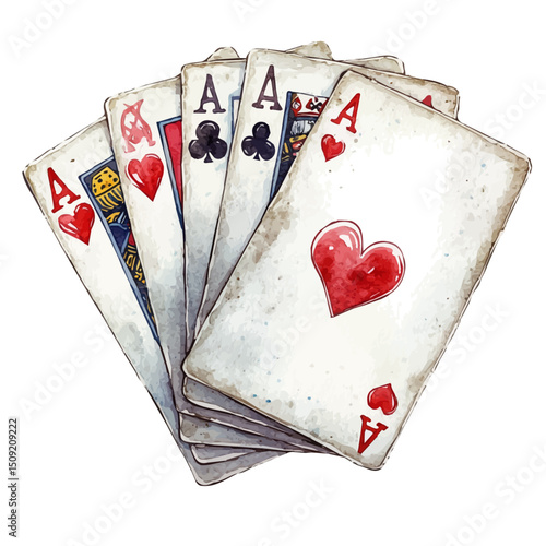 Playing Cards, watercolor illustration vector, high quality, isolated on a white background.