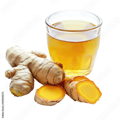 Ginger Turmeric Shot With Raw Honey  isolated on a transparent background