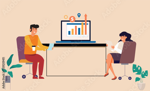 Business Job Interview concept. young woman asking questions and a man in a suit answering them