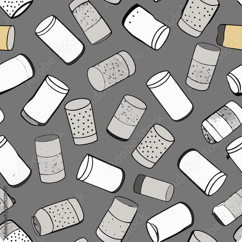 Seamless vector pattern of wine corks on a grey background  