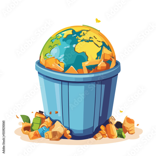 Global Recycling Concept: Vector Illustration of Earth with Recycle Bin