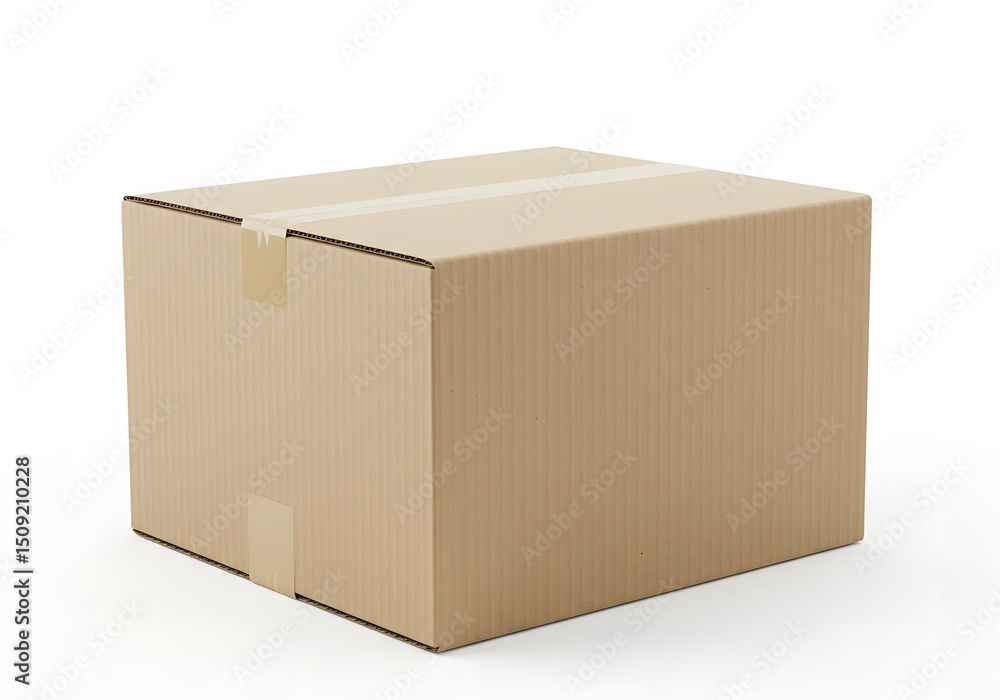 Cardboard box, taped, against white background Cardboard box, taped, against white background
