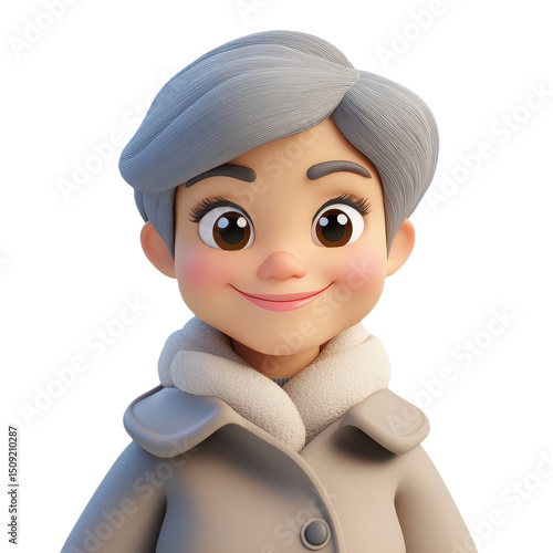 Charming Cartoon Woman Portrait: A Delightful Digital Rendering of a Smiling Character with Modern Art Style and Artistic Design for Creative Visuals