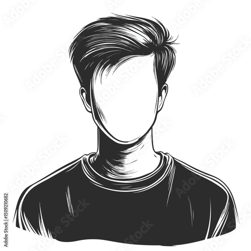 Professional Black and White Vector Illustration of Young Man Cartoon without Face