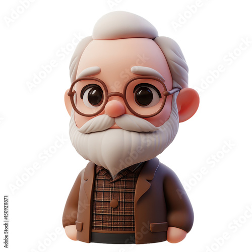 Charming Cartoon Portrait of a Wise Old Man with Glasses and Beard - A Cheerful Character Illustration