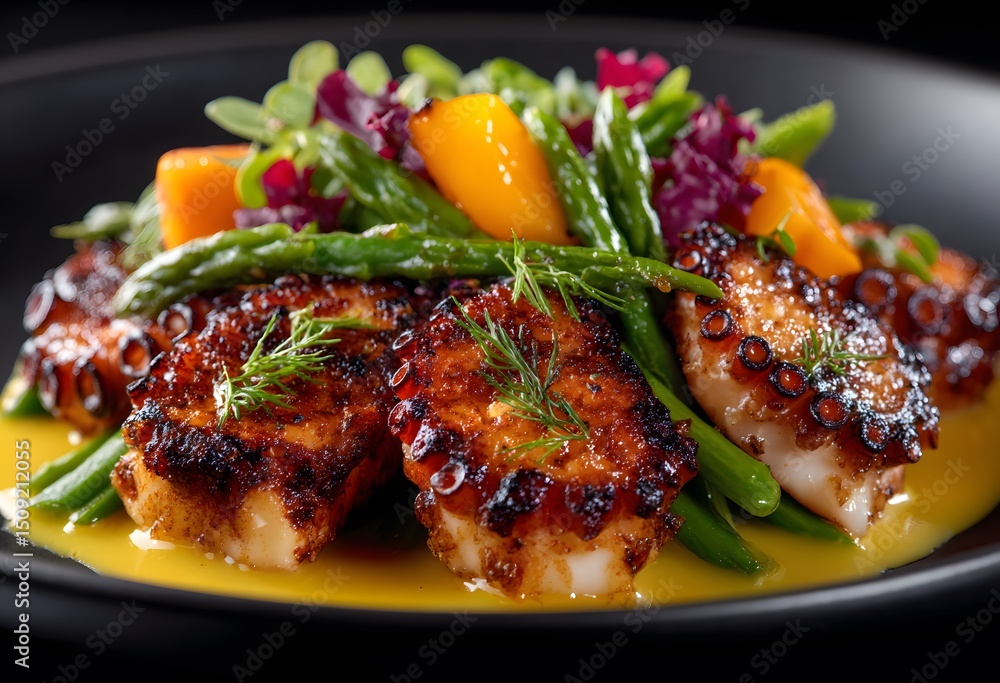 Roasted Octopus with Seasonal Vegetables in a Mango Sauce Roasted Octopus with Seasonal Vegetables in a Mango Sauce