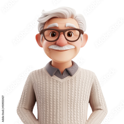 Charming Senior Man Portrait with a Warm Smile: A Heartwarming Depiction of an Elderly Gentleman in a Stylish Sweater, Radiating Joy and Wisdom