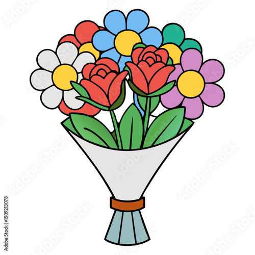 Colorful bouquet of flowers with red roses and vibrant blooms  