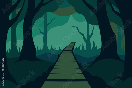 night landscape with trees and water