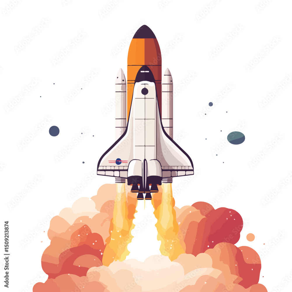 Obraz premium Illustration of a Modern Space Rocket Launching in Outer Space: Advanced Space Technologies Concept for Scientific Exploration and Discovery