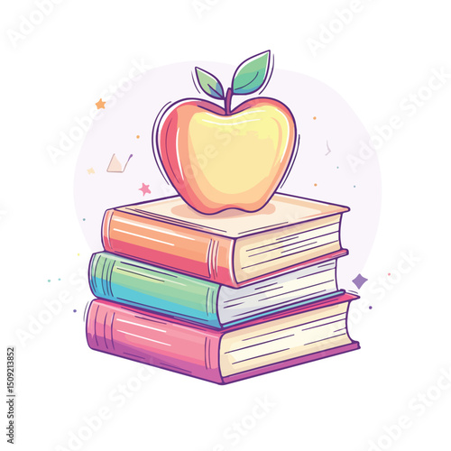 Educational concept with a stack of books and an apple illustrating back-to-school theme