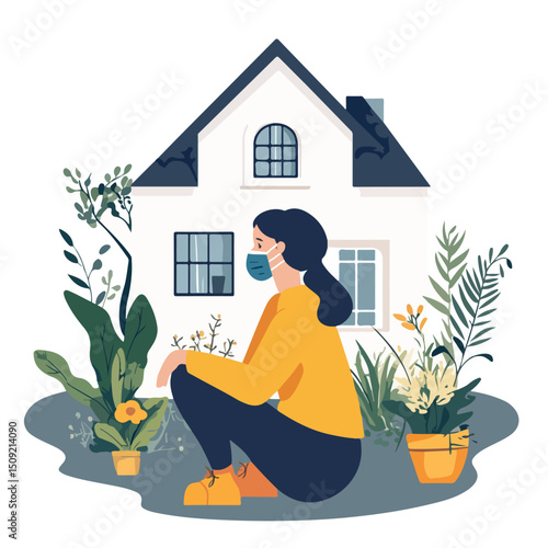 Prevent the Spread of COVID-19 by Staying at Home - Vector Illustration
