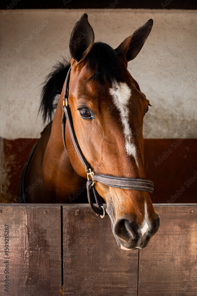 Fototapeta premium Majestic Horse in Stable for Equestrian Training Session