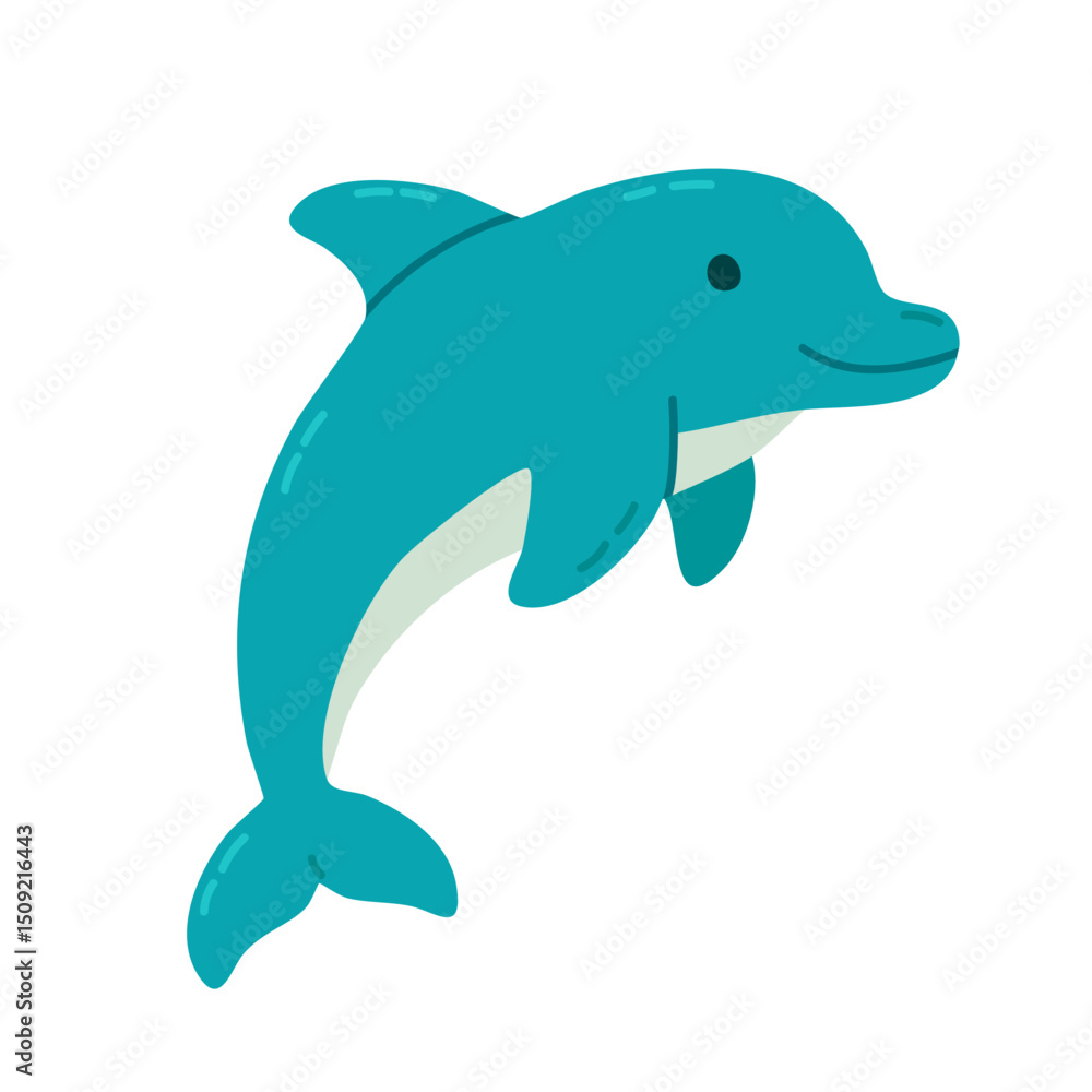 Fototapeta premium Friendly blue dolphin with happy expression and dynamic pose, suitable for children’s sea-themed designs and learning resources