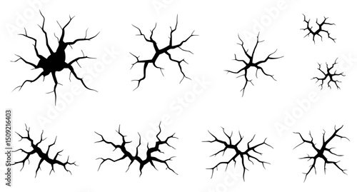 Black cracks and breaks on a white background