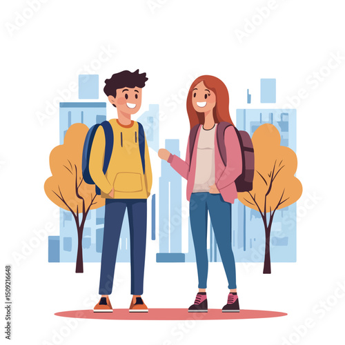 Cheerful Teenager Friends - Boy and Girl Greeting and Smiling Together in Warmth
