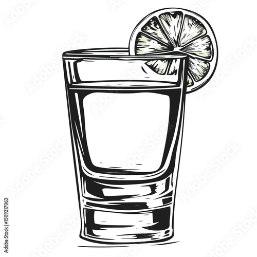 Professional Black and White Vector Illustration of Tequila - Mexican Alcoholic Drink
