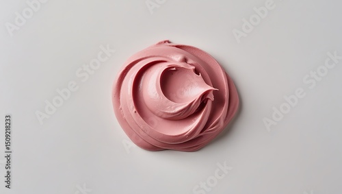 Elegant swirl of delicate pink frosting on a clean white surface, top view