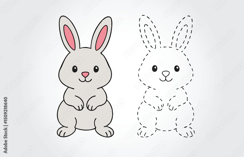 Obraz premium Kids book Rabbit Tracing illustration template 