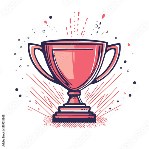 Elegant Red Lines Trophy Cup Isolated Vector Illustration for Awards and Recognition