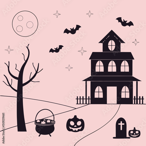 set of silhouettes of Halloween on a white background. Vector illustration