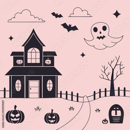 set of silhouettes of Halloween on a white background. Vector illustration