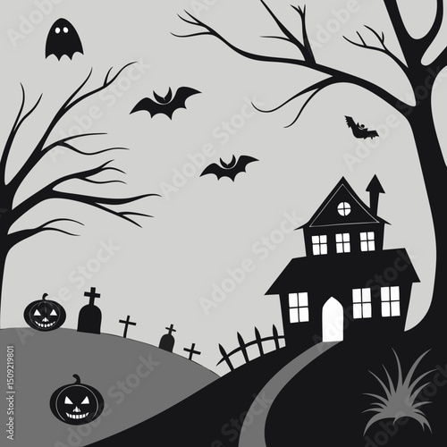 set of silhouettes of Halloween on a white background. Vector illustration