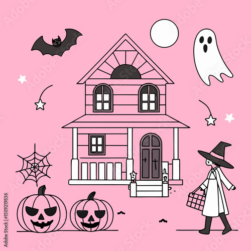 set of silhouettes of Halloween on a white background. Vector illustration