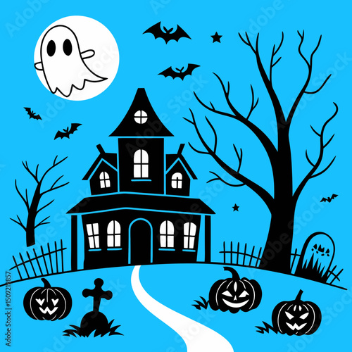 set of silhouettes of Halloween on a white background. Vector illustration