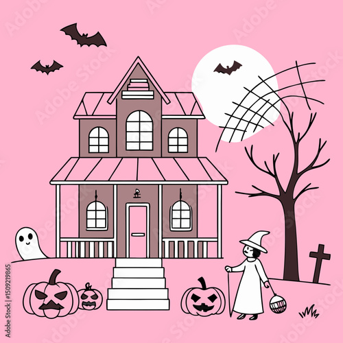 set of silhouettes of Halloween on a white background. Vector illustration