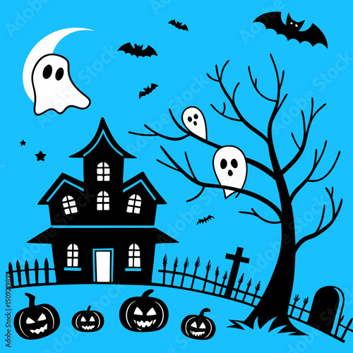 set of silhouettes of Halloween on a white background. Vector illustration