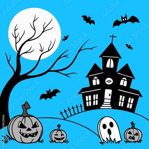 set of silhouettes of Halloween on a white background. Vector illustration