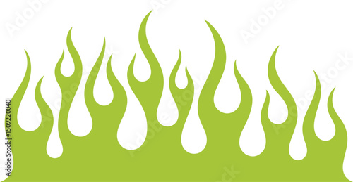 Green flames abstract design element on white background