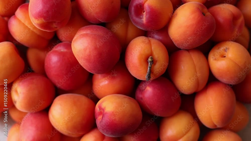 Apricot Harvest, Vibrant orange, tinged red sides summer fruits. Food background, video. Apricot Harvest, Vibrant orange, tinged red sides summer fruits. Food background, video.