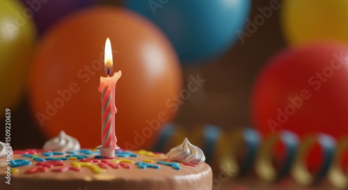 First Birthday Cake with a Single Lit Candle
