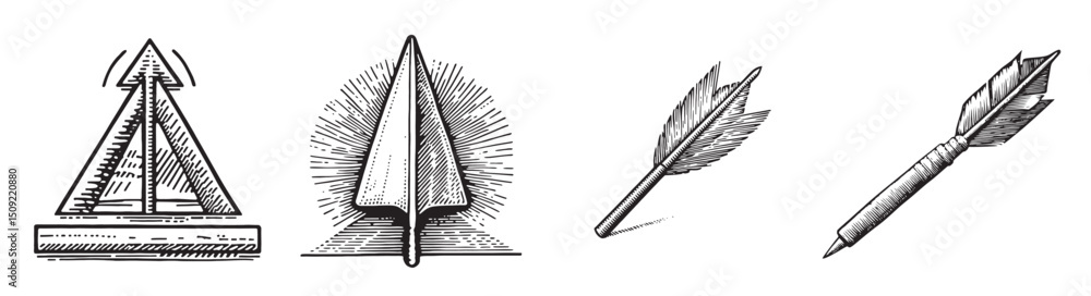 Obraz premium Vintage Illustrations of Arrows with Unique Designs and Flares, set vector illustration