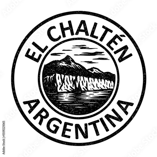 El Chaltén, Patagonia, Argentina stamp featuring the Perito Moreno glacier illustration on transparent background, vector	