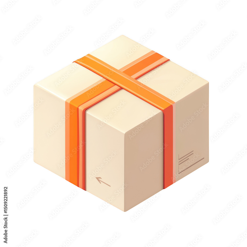 Fototapeta premium Cardboard box with orange ribbon isolated on transparent background