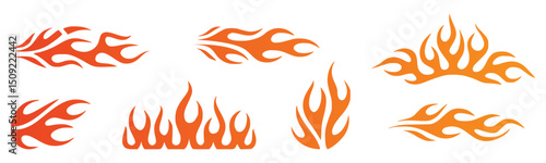 Set of orange flame designs and decorative elements