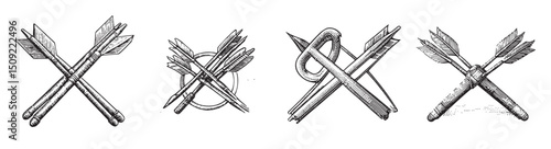 Vintage Arrow Illustrations with Crossed Design Elements, set vector illustration