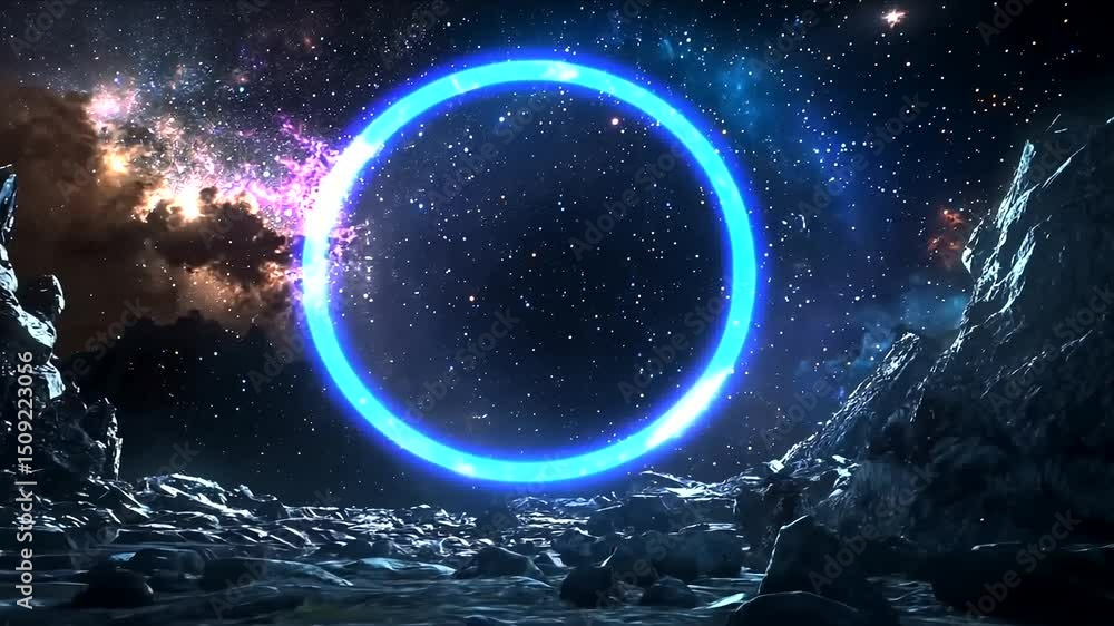 Cosmic ring portal in space landscape